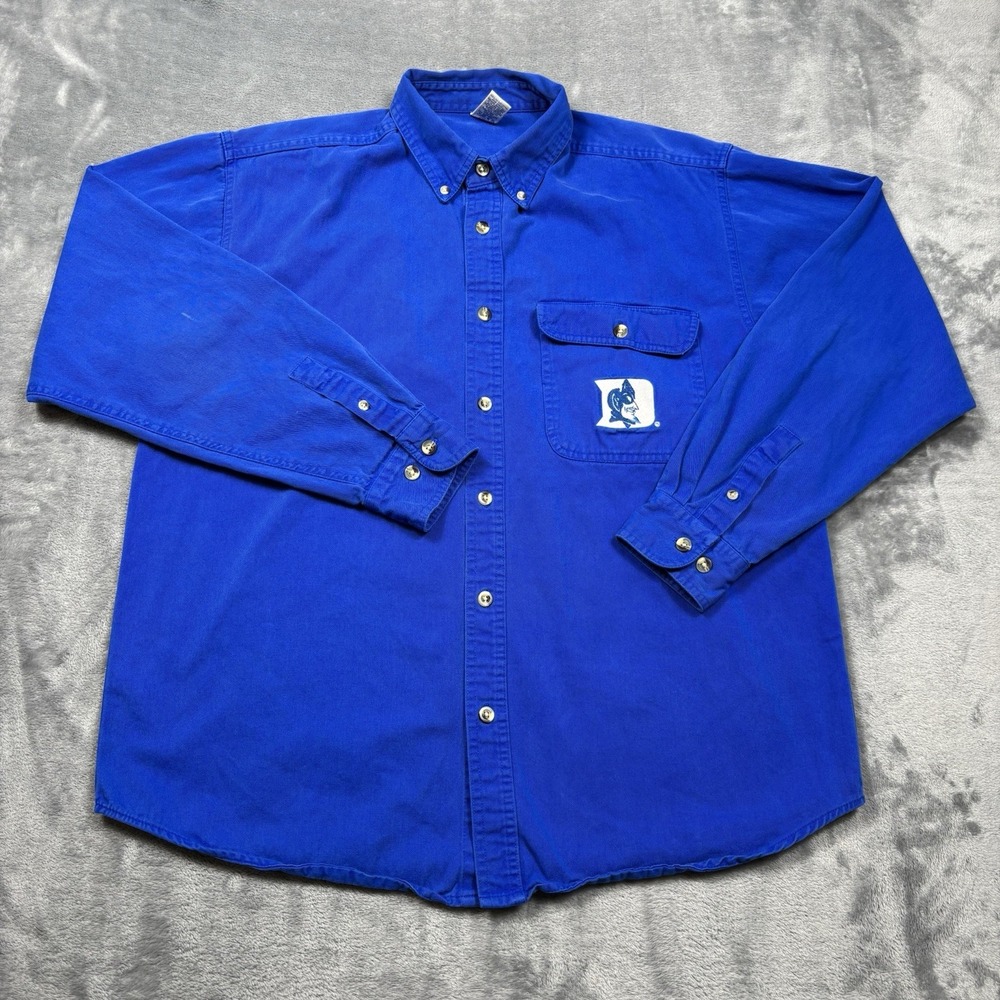 Vintage Duke Blue Devils Russell Athletic Denim Button Down Men's Size Large